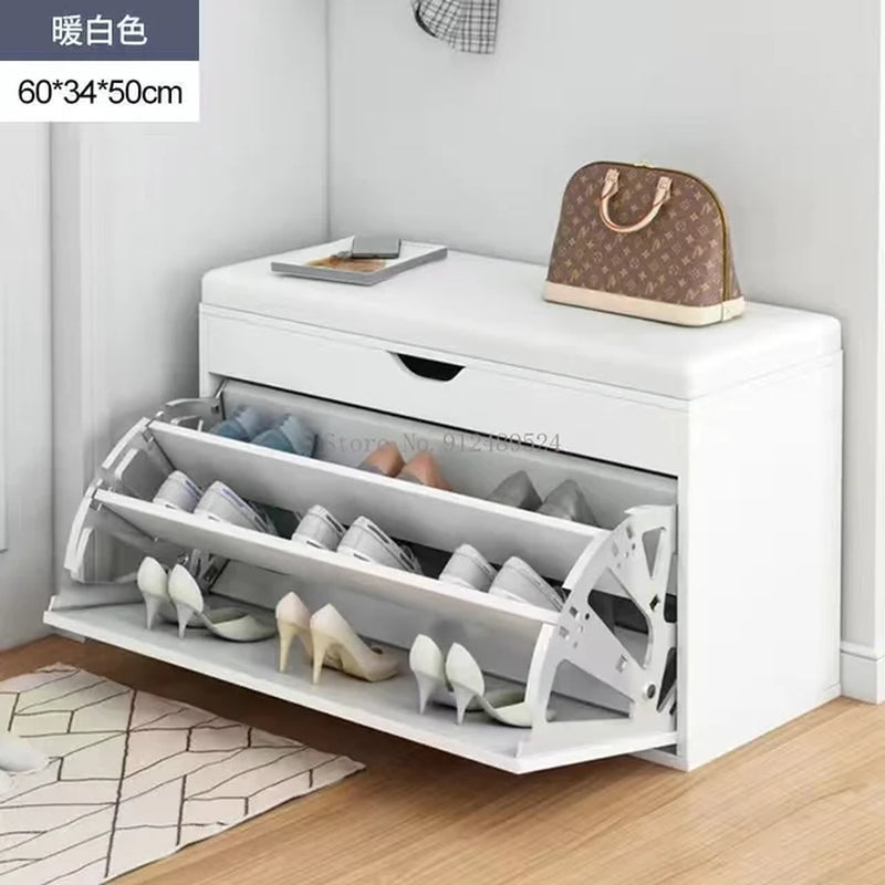 Nordic Shoe Storage Rack Entrance with Shoe Changing Stool Household Shoe Cabinet Household Entrance Bench Shoes Organizer Shelf