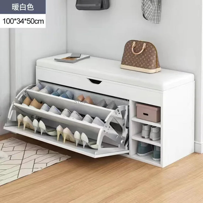 Nordic Shoe Storage Rack Entrance with Shoe Changing Stool Household Shoe Cabinet Household Entrance Bench Shoes Organizer Shelf