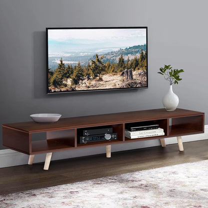 Mid-Century Modern TV Stand for 55/60/65 Inch TV, TV Cabinet with 4 Storage Shelves for Wall Mounted TV, TV Console Home Entertainment Center for Living Room, Bedroom, Walnut