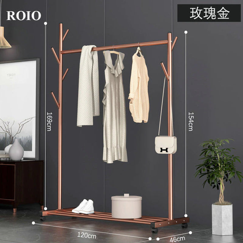 Simple Coat Rack Stainless Steel Single Rod Clothes Hanger Tree Shaped Display Stand Balcony Drying Rack Floor Clothing Hanger