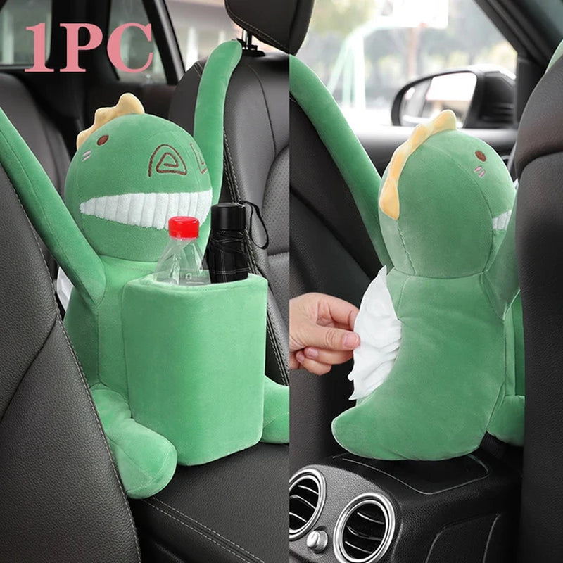 2 in 1 Car Tissue Box Doll Cartoon Garbage Can Dog Monkey Rabbit Short Plush Car Tissue Holder Car Tissue Box Car Accessories