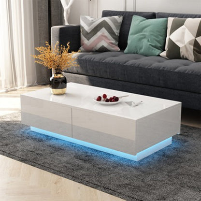 Modern Living Room High-Gloss RGB LED Coffee Table Coffee Table 2 Drawer Cabinet Storage Cabinet Storage Coffee Table Rack