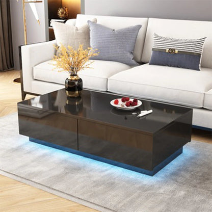 Modern Living Room High-Gloss RGB LED Coffee Table Coffee Table 2 Drawer Cabinet Storage Cabinet Storage Coffee Table Rack