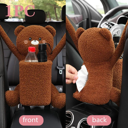 2 in 1 Car Tissue Box Doll Cartoon Garbage Can Dog Monkey Rabbit Short Plush Car Tissue Holder Car Tissue Box Car Accessories