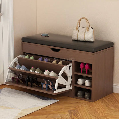 Nordic Shoe Storage Rack Entrance with Shoe Changing Stool Household Shoe Cabinet Household Entrance Bench Shoes Organizer Shelf