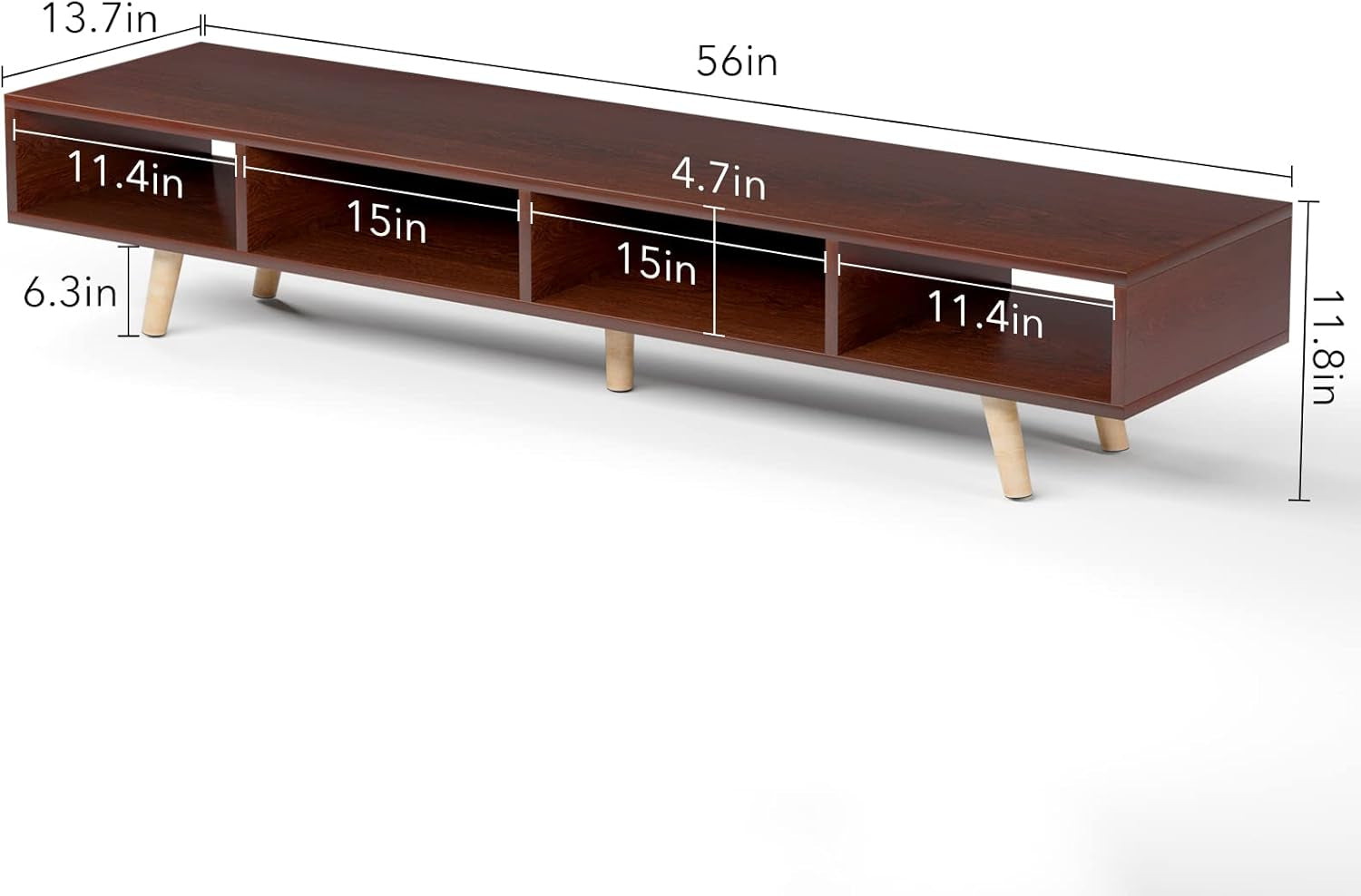 Mid-Century Modern TV Stand for 55/60/65 Inch TV, TV Cabinet with 4 Storage Shelves for Wall Mounted TV, TV Console Home Entertainment Center for Living Room, Bedroom, Walnut