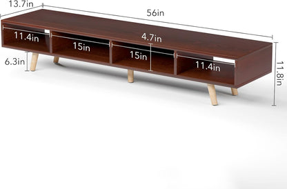 Mid-Century Modern TV Stand for 55/60/65 Inch TV, TV Cabinet with 4 Storage Shelves for Wall Mounted TV, TV Console Home Entertainment Center for Living Room, Bedroom, Walnut