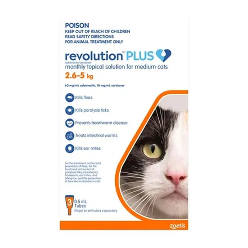 Revolution plus Flea, Worm and Tick Prevention for Medium Cats 5.6-11 Lbs (2.5-5 Kg), Orange 3 Pack