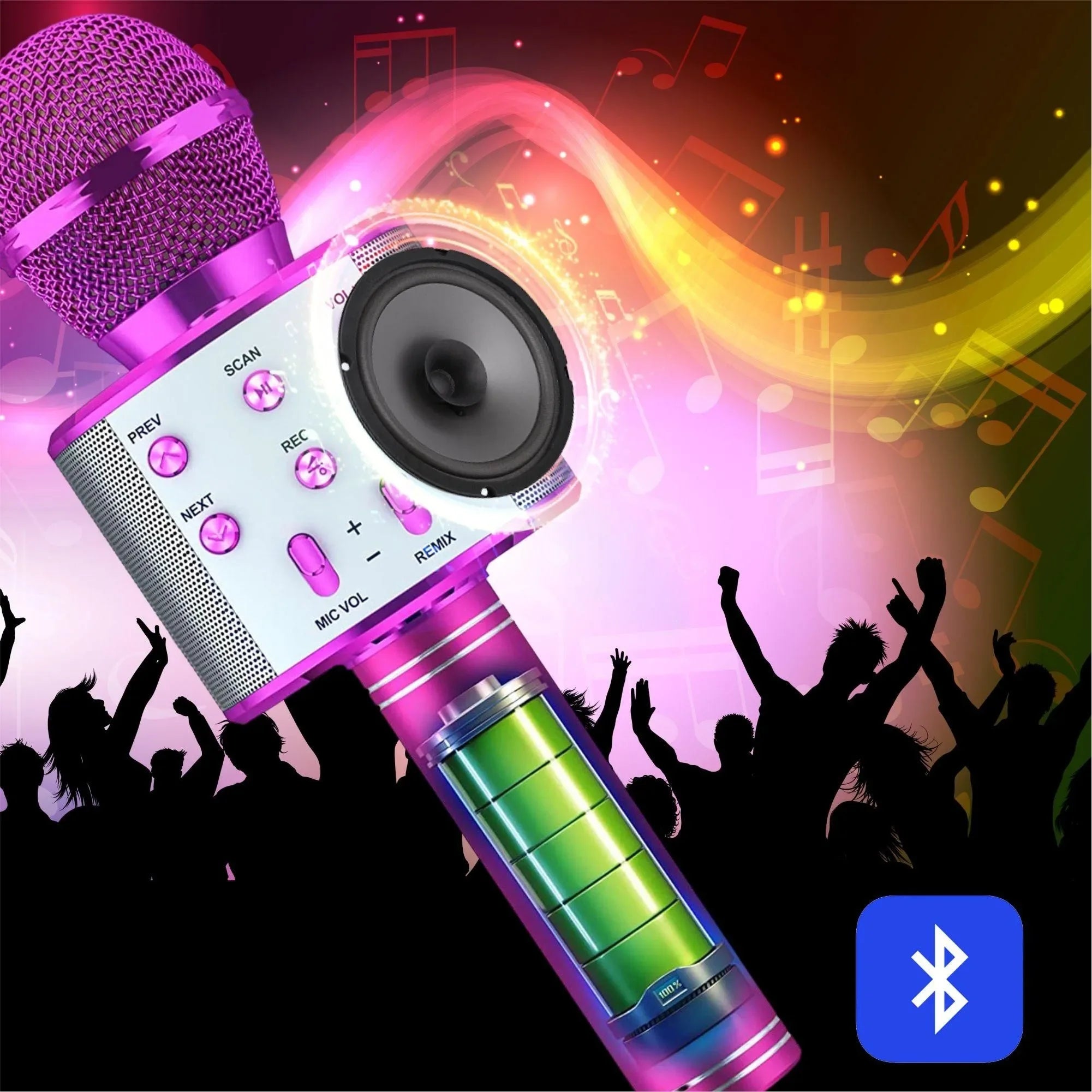 Wireless Bluetooth Karaoke Microphone Speaker 5 in 1 Handheld Rechargeable Microphone for Home Party Singing Meeting