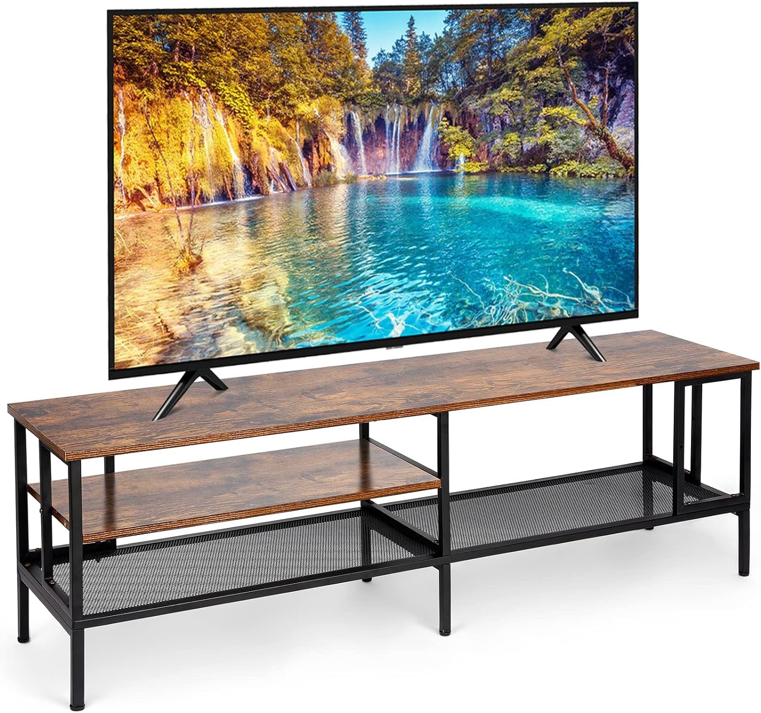 Industrial TV Stand for TV up to 65 Inch, TV Table TV Cabinet with Metal Frame, Entertainment Center TV Console Table for Living Room, Rustic Brown