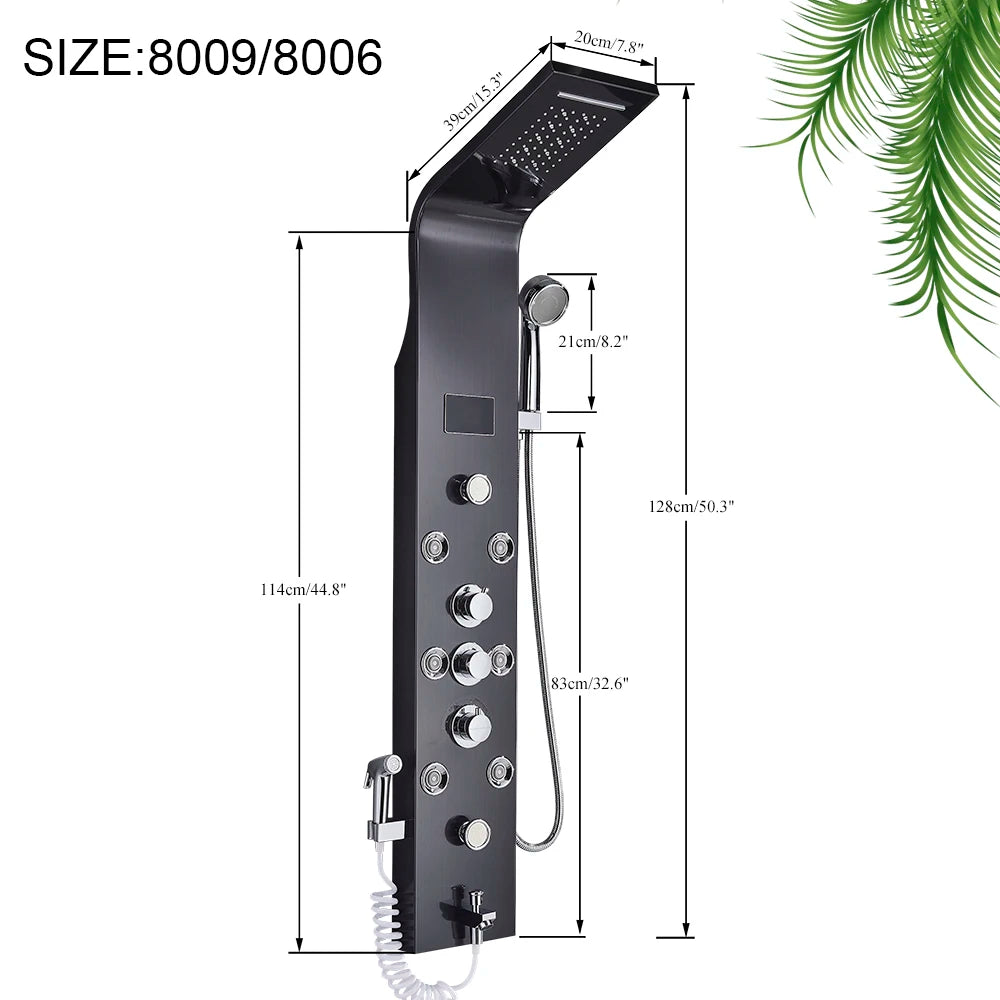 Black LED Light Shower Faucet Bathroom SPA Massage Jet Shower Column System Waterfall Rain Shower Panel Bidet Sprayer Tap