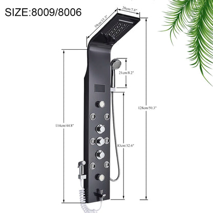 Black LED Light Shower Faucet Bathroom SPA Massage Jet Shower Column System Waterfall Rain Shower Panel Bidet Sprayer Tap