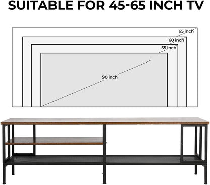 Industrial TV Stand for TV up to 65 Inch, TV Table TV Cabinet with Metal Frame, Entertainment Center TV Console Table for Living Room, Rustic Brown