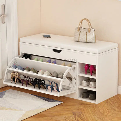 Nordic Shoe Storage Rack Entrance with Shoe Changing Stool Household Shoe Cabinet Household Entrance Bench Shoes Organizer Shelf