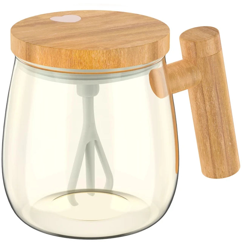 400ML Self Stirring Coffee Mug 7000Rpm High Speed Self Mixing Glass Mug with Wooden Handle for Coffee Milk Protein Powder New