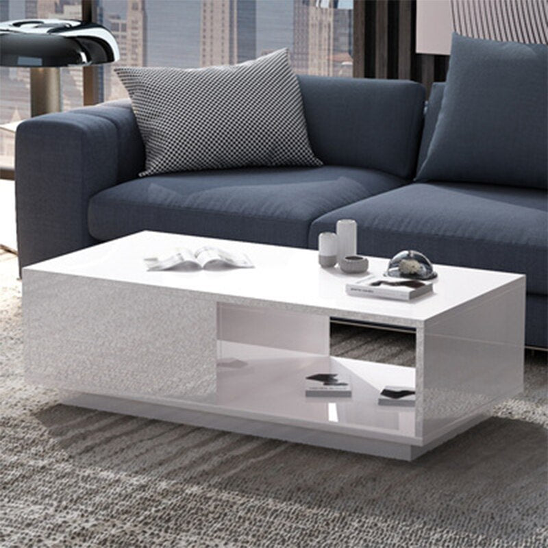 Modern Living Room High-Gloss RGB LED Coffee Table Coffee Table 2 Drawer Cabinet Storage Cabinet Storage Coffee Table Rack