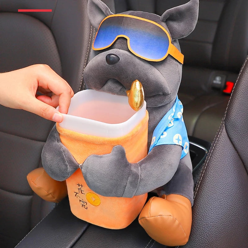 2 in 1 Car Tissue Box Doll Cartoon Garbage Can Dog Monkey Rabbit Short Plush Car Tissue Holder Car Tissue Box Car Accessories