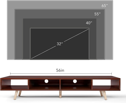 Mid-Century Modern TV Stand for 55/60/65 Inch TV, TV Cabinet with 4 Storage Shelves for Wall Mounted TV, TV Console Home Entertainment Center for Living Room, Bedroom, Walnut