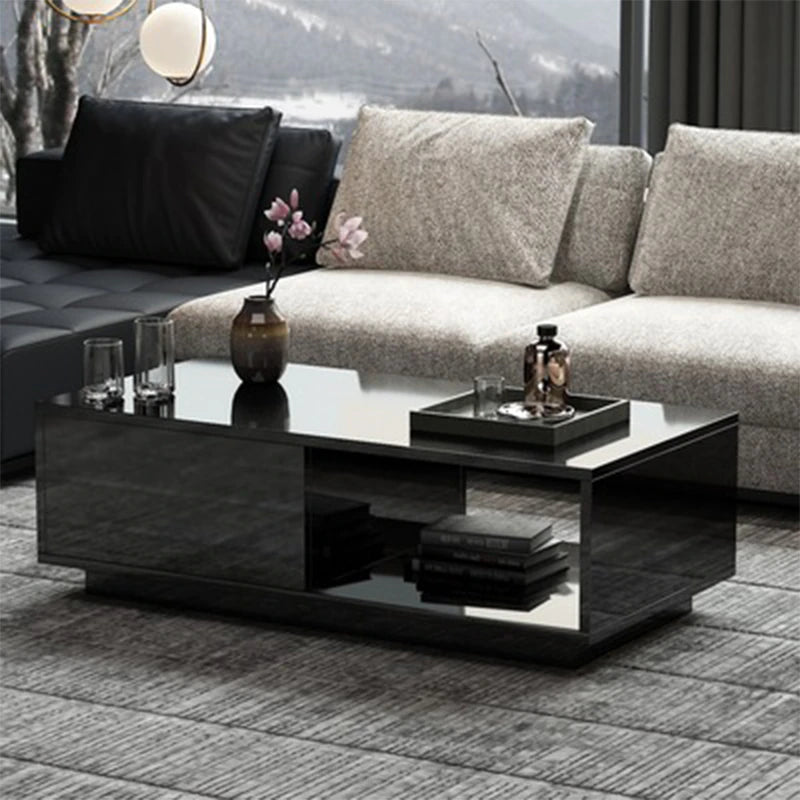 Modern Living Room High-Gloss RGB LED Coffee Table Coffee Table 2 Drawer Cabinet Storage Cabinet Storage Coffee Table Rack